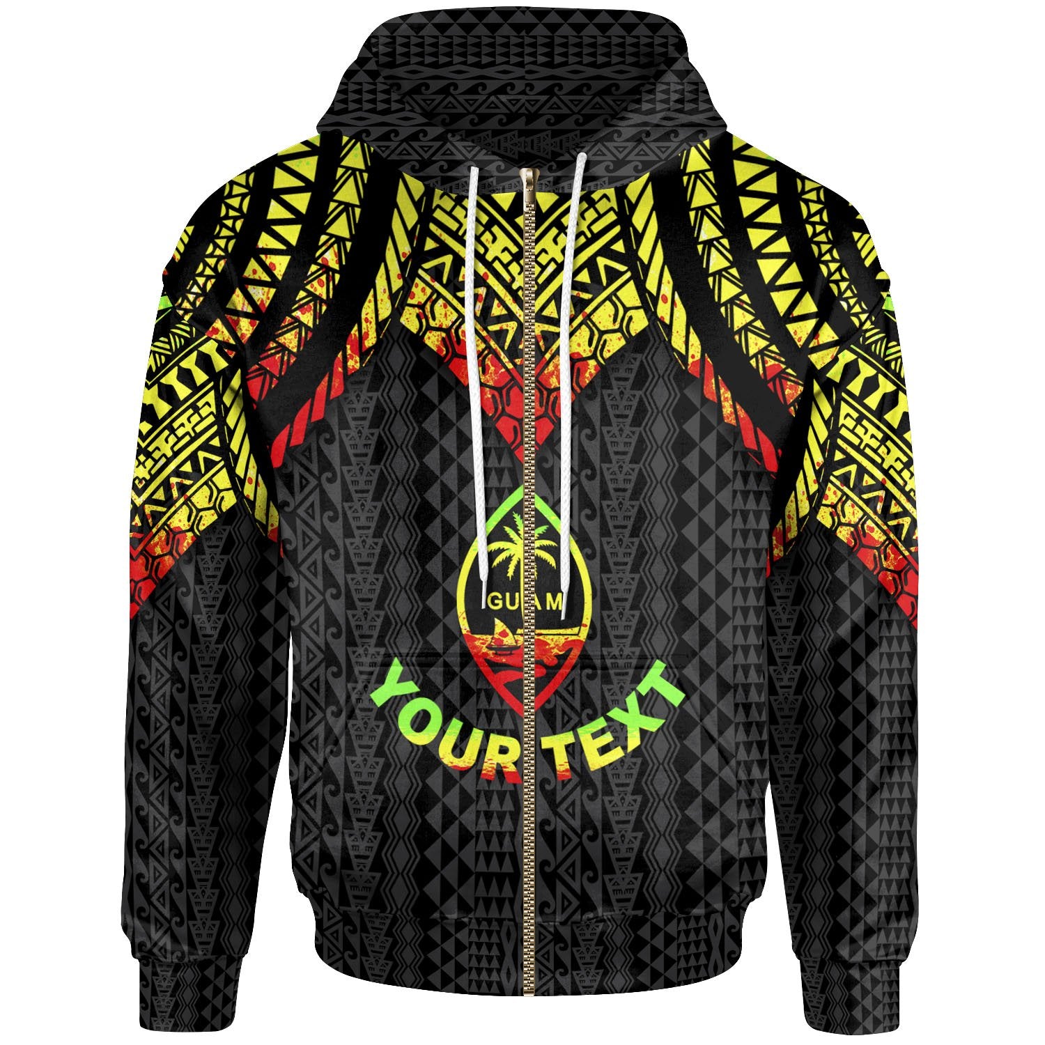 Guam Custom Zip up Hoodie Polynesian Armor Style Reagge Unisex Reagge - Polynesian Pride