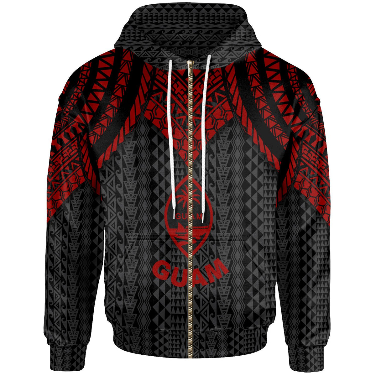 Guam Zip up Hoodie Polynesian Armor Style Red Unisex Red - Polynesian Pride