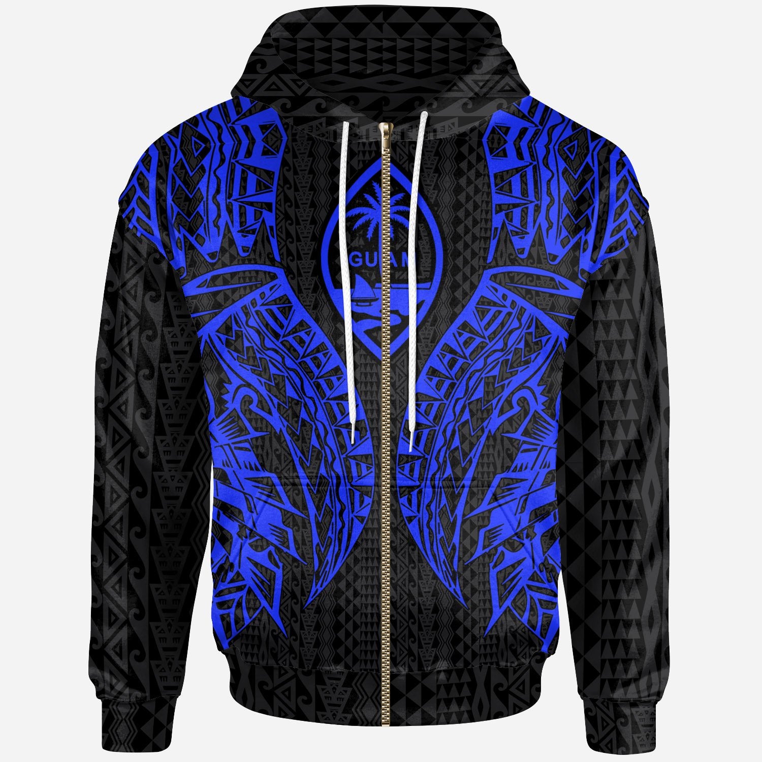 Guam Zip up Hoodie Polynesian Lion Head Blue Style Unisex Blue - Polynesian Pride