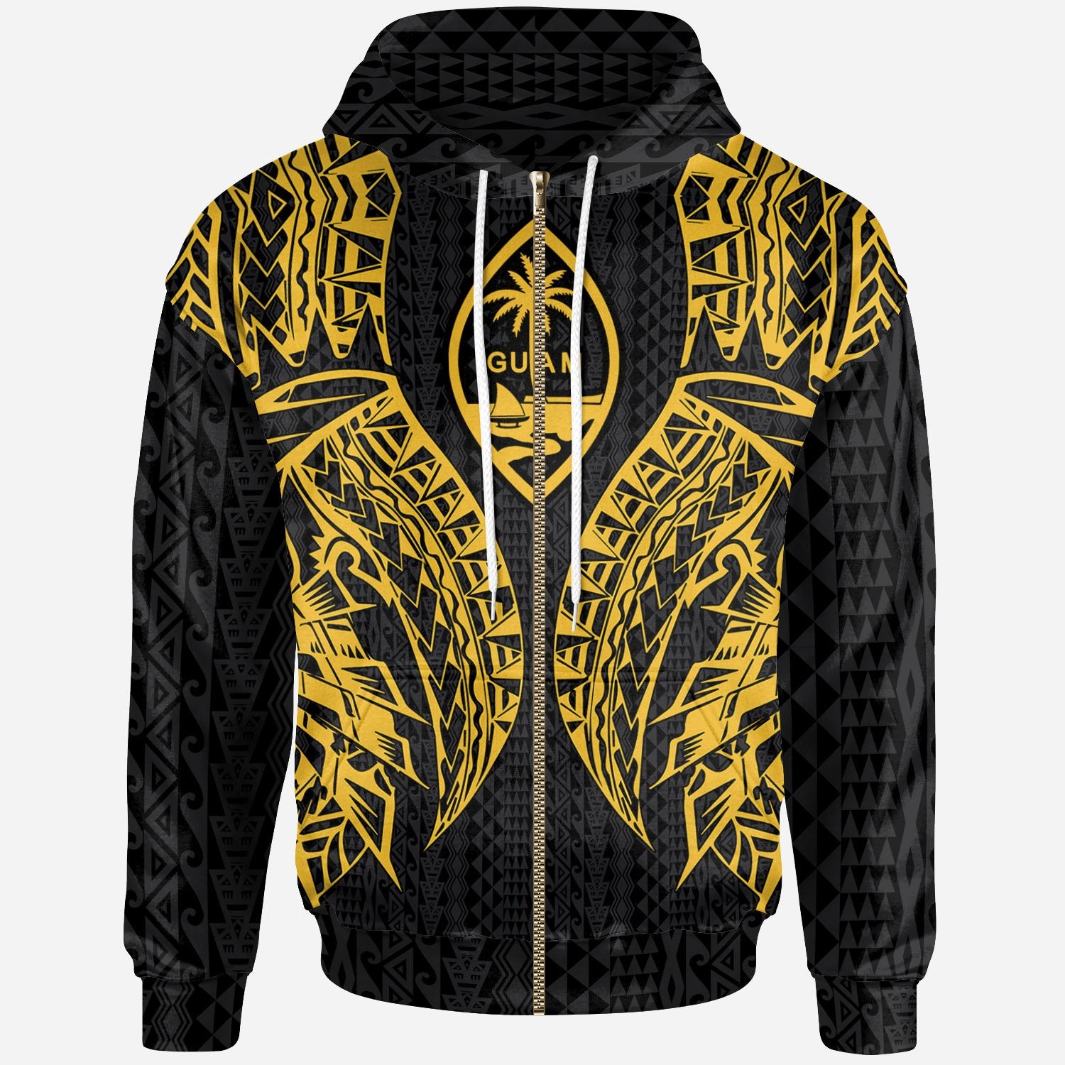Guam Zip up Hoodie Polynesian Lion Head Gold Style Unisex Gold - Polynesian Pride