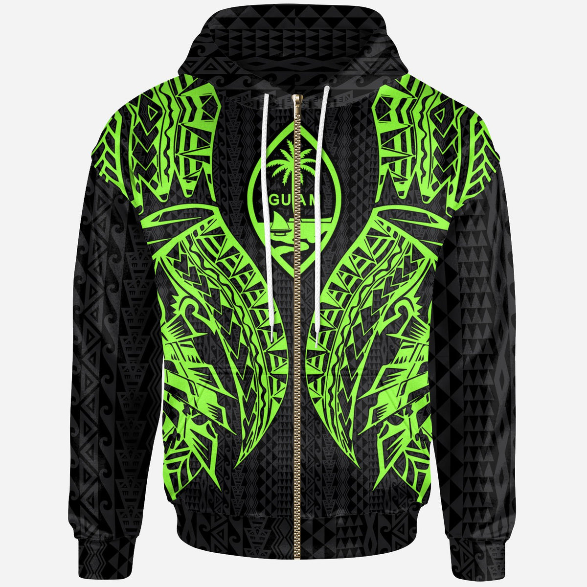 Guam Zip up Hoodie Polynesian Lion Head Green Style Unisex Green - Polynesian Pride