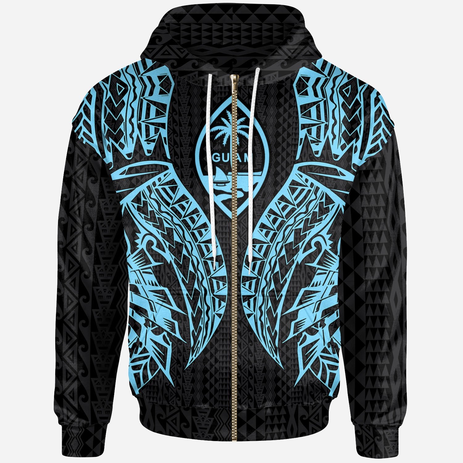 Guam Zip up Hoodie Polynesian Lion Head Neon Style Unisex Neon - Polynesian Pride