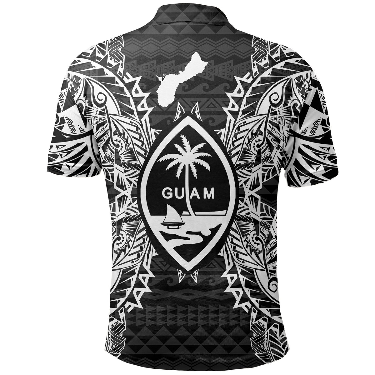 Guam Polo Shirt Guahan Coat Of Arms Map Polynesian Tattoo Black - Polynesian Pride