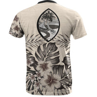 Guam T Shirt Guam Coat of Arms Beige Hibiscus - Polynesian Pride
