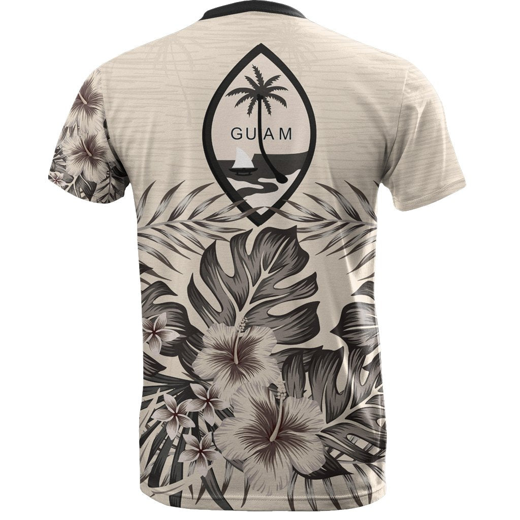 Guam T Shirt Guam FLag Beige Hibiscus - Polynesian Pride