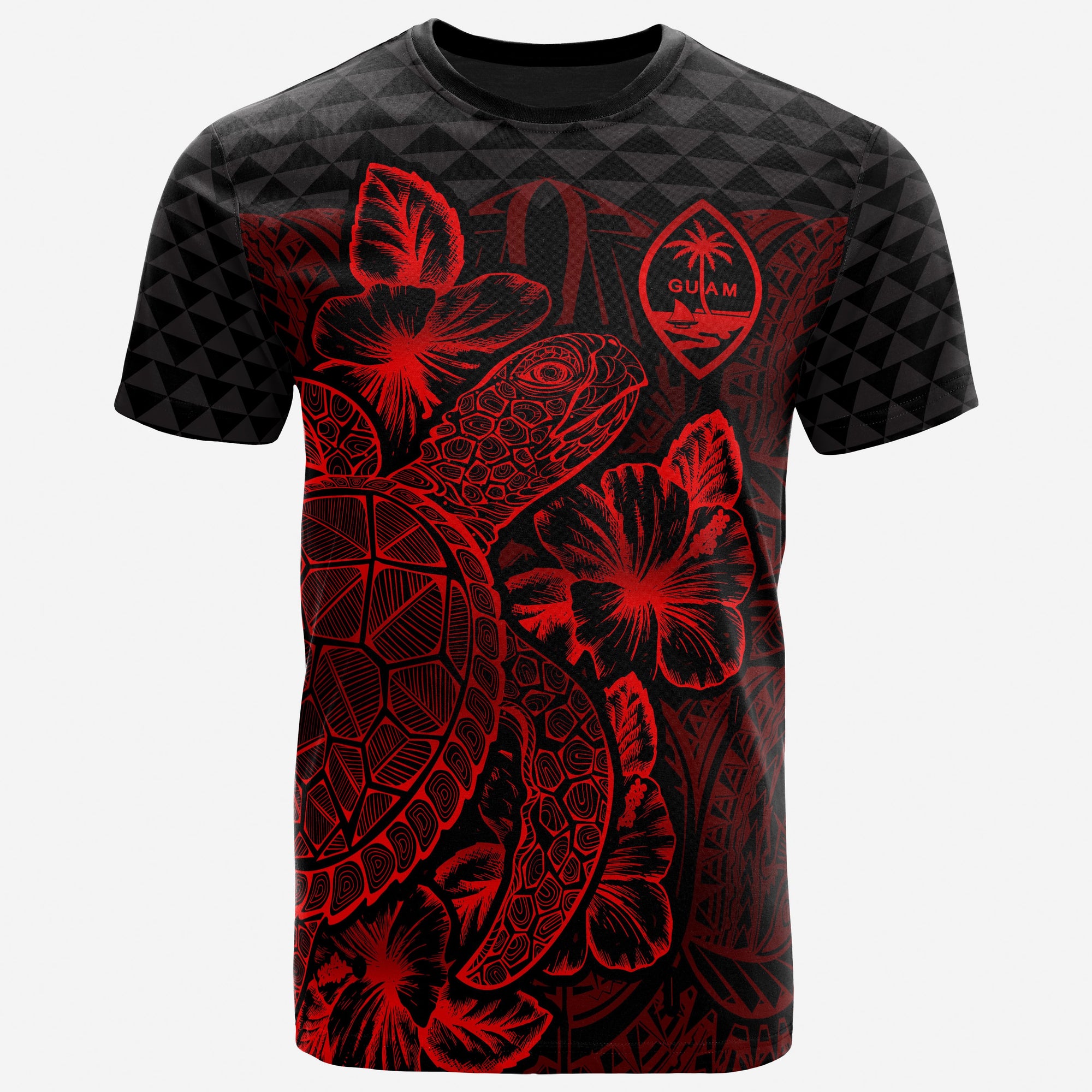 Guam T Shirt Guam Coat of Arms Turtle Hibiscus Red Unisex Red - Polynesian Pride