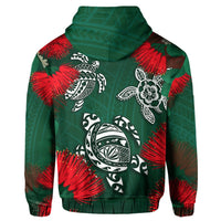 Hawaii Lehua Flowers Turtle Poly Zipper Hoodie Ser Style - Polynesian Pride