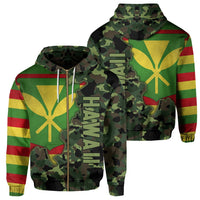Kanaka Flag Camo Pattern Zipper Hoodie Chad Style Unisex Green - Polynesian Pride