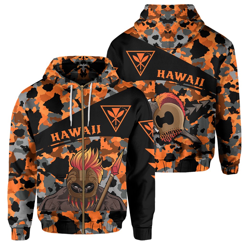 Hawaii Camo Warrior Zipper Hoodie Irene Style Unisex Orange - Polynesian Pride