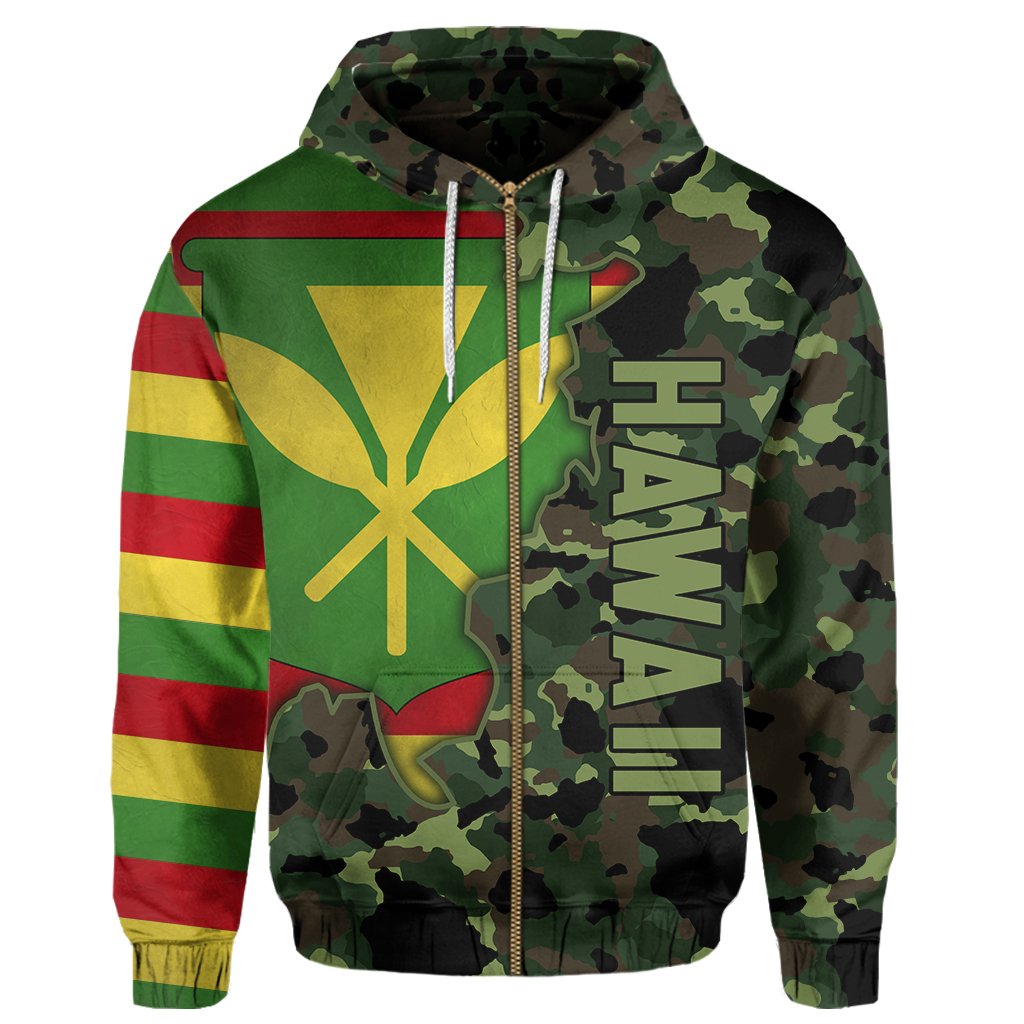 Kanaka Flag Camo Pattern Zipper Hoodie Chad Style - Polynesian Pride