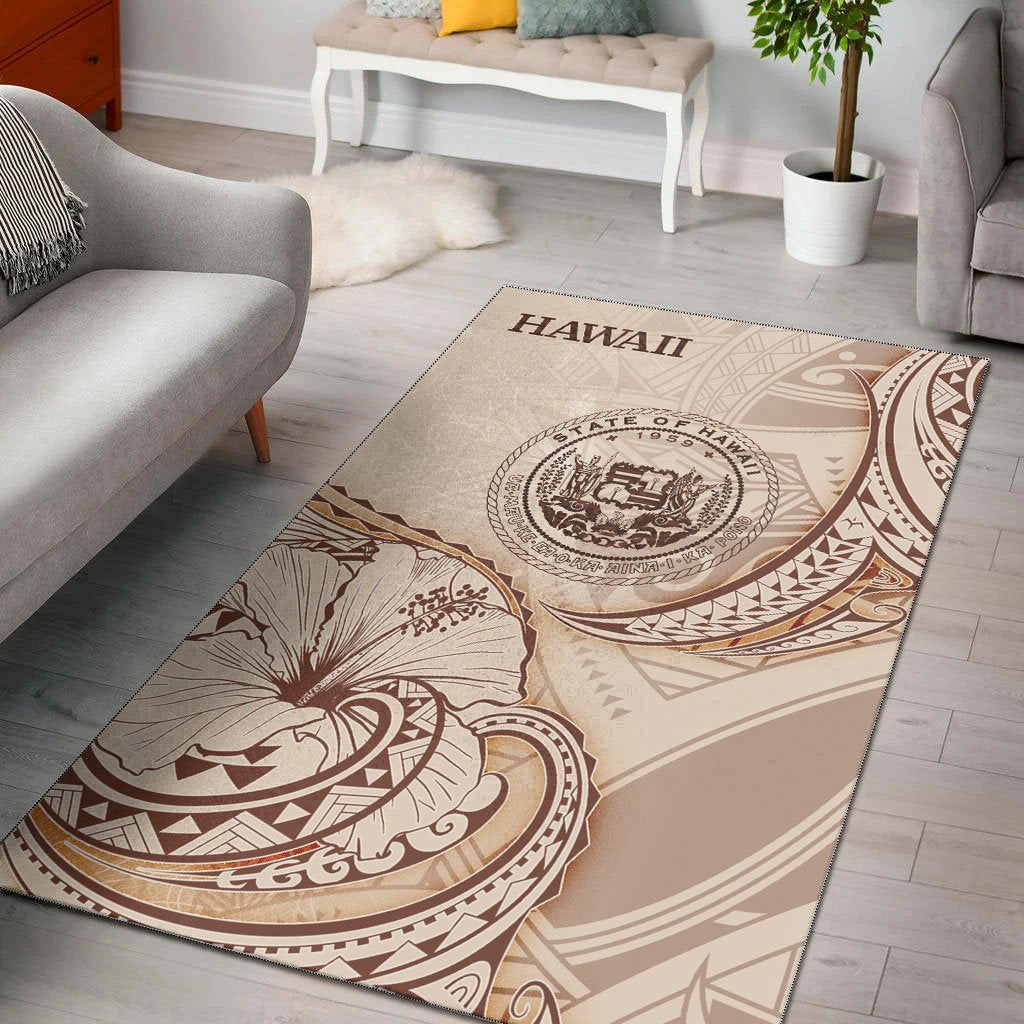 Hawaii Area Rug - Hibiscus Flowers Vintage Style Nude - Polynesian Pride