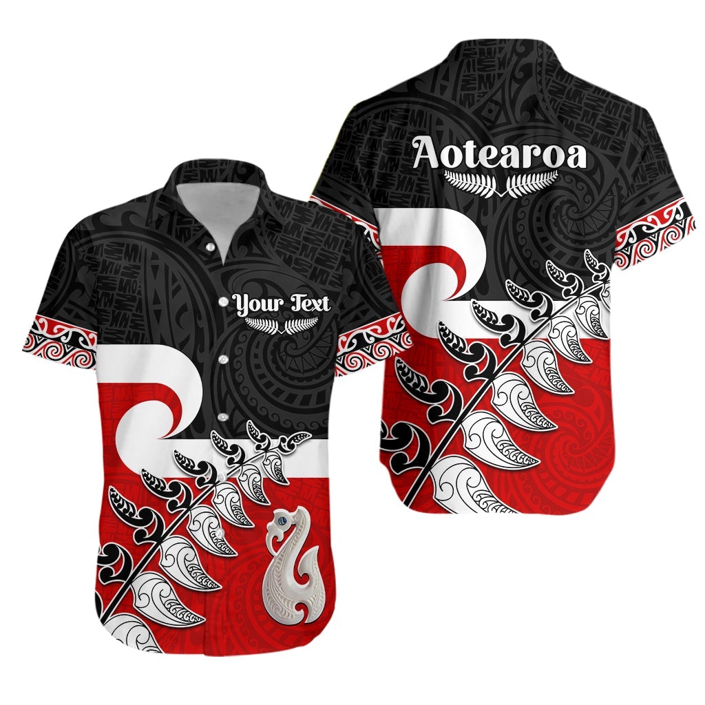 (Custom Personalised) Waitangi Hawaiian Shirt Aotearoa Maori Pattern Mix Fern and Manaia Koru LT13 Unisex Black - Polynesian Pride