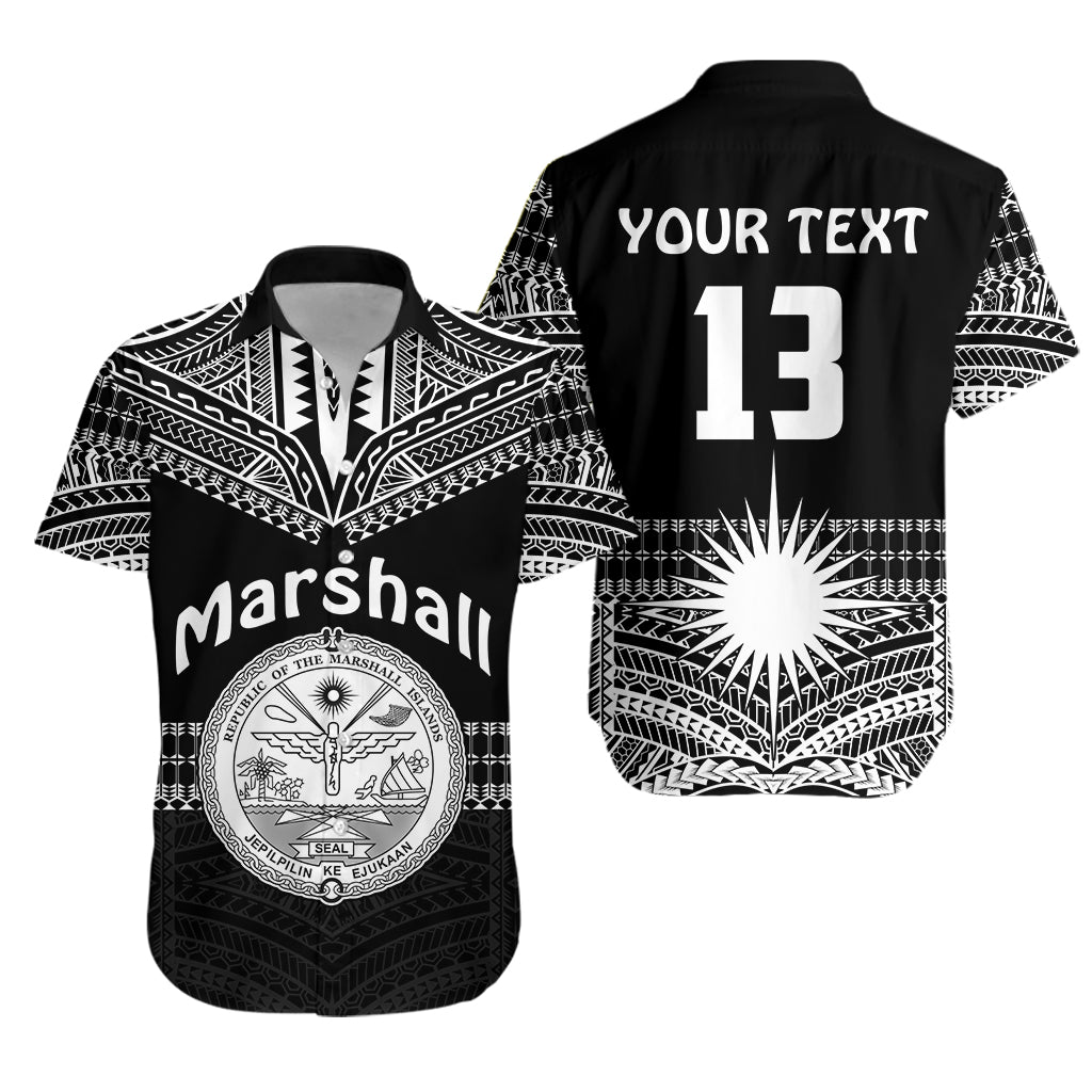 (Custom Text and Number) Marshall Islands Hawaiian Shirt Best Tattoo Version Black LT13 Unisex Black - Polynesian Pride