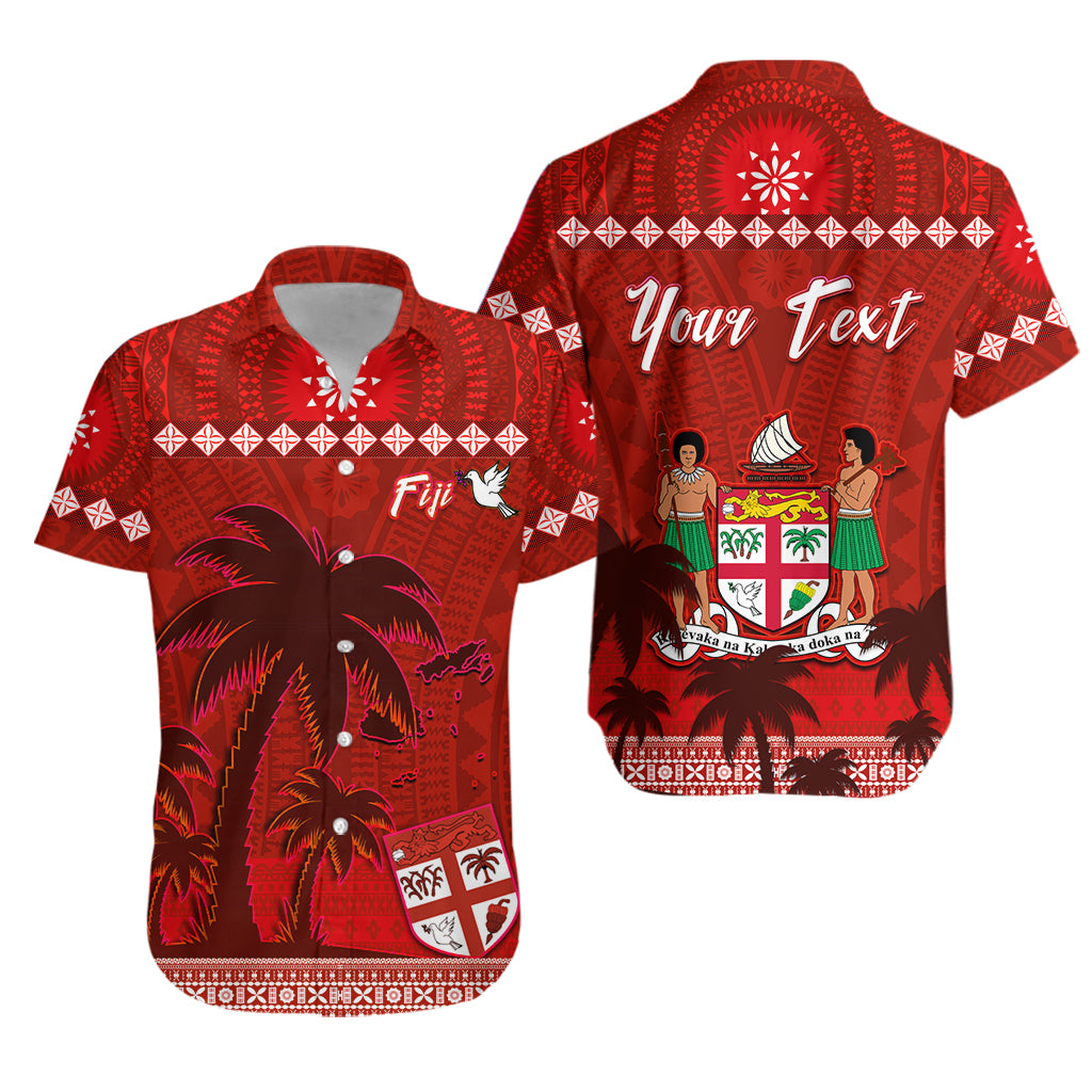 Custom Bula Fiji Matching Hawaiian Shirt and Dress Fijian Tapa Patterns with Palm Tree Red Ver.02 LT13 - Polynesian Pride