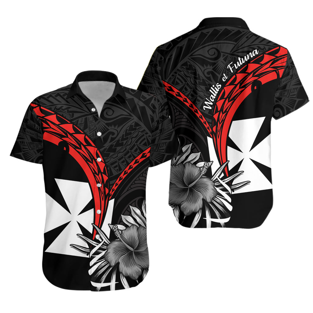 Wallis et Futuna Hawaiian Shirt Polynesian Pattern and Hibiscus Flowers Version Black LT13 Unisex Black - Polynesian Pride