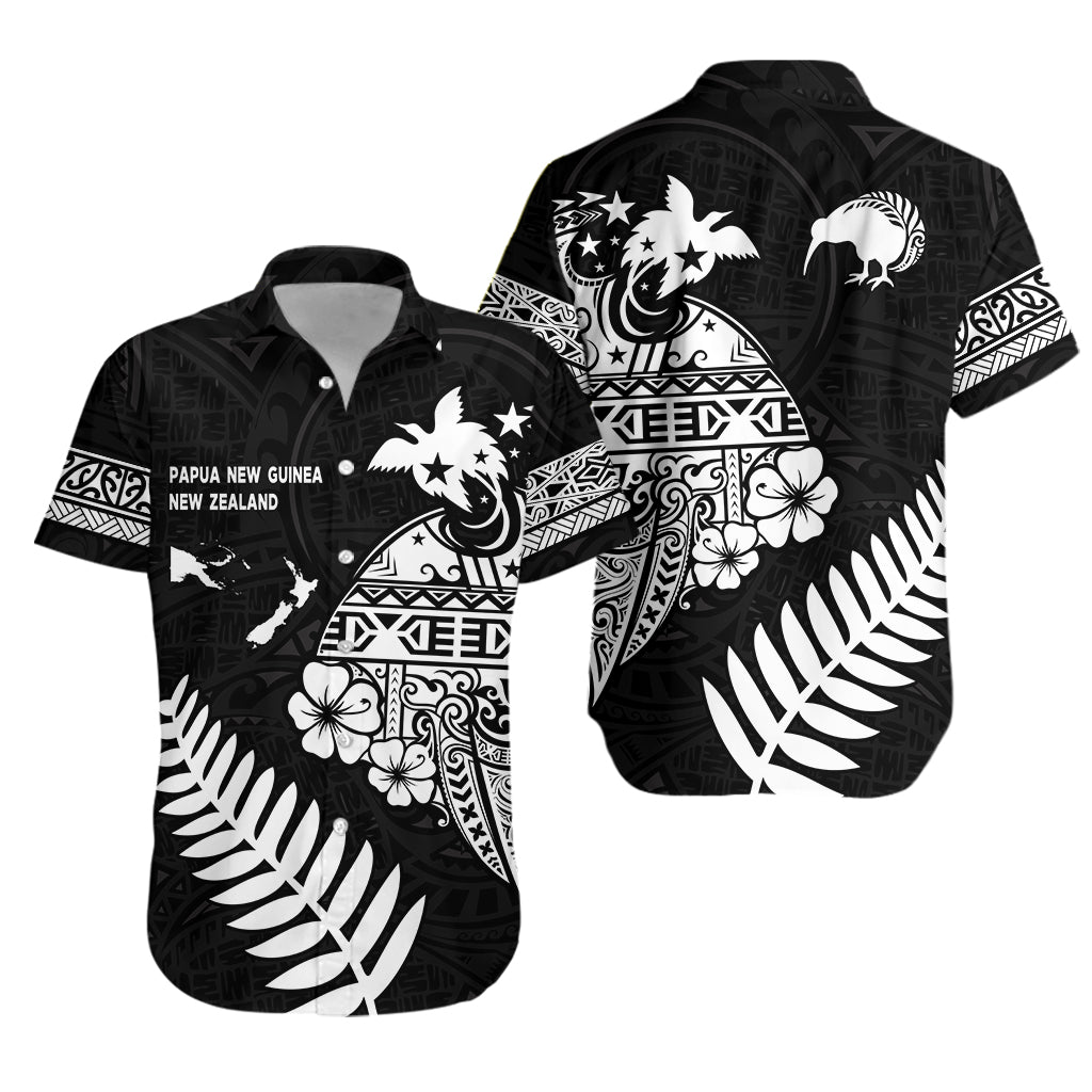 Papua New Guinea and New Zealand Hawaiian Shirt Maori Polynesian LT13 Unisex Black - Polynesian Pride