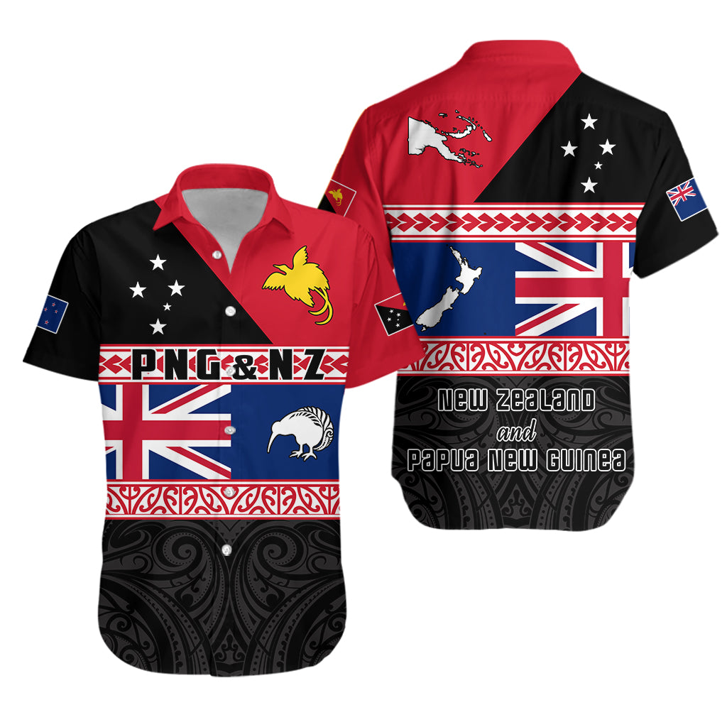 Papua New Guinea and New Zealand Hawaiian Shirt Maori PNG and NZ LT13 Unisex Black - Polynesian Pride