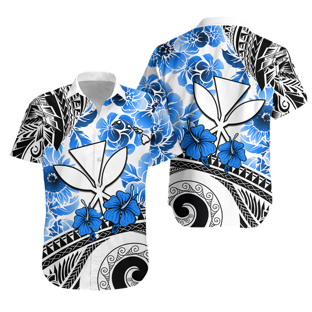 Hawaii Hawaiian Shirt Polynesian and Blue Hibiscus LT13 Unisex Blue - Polynesian Pride