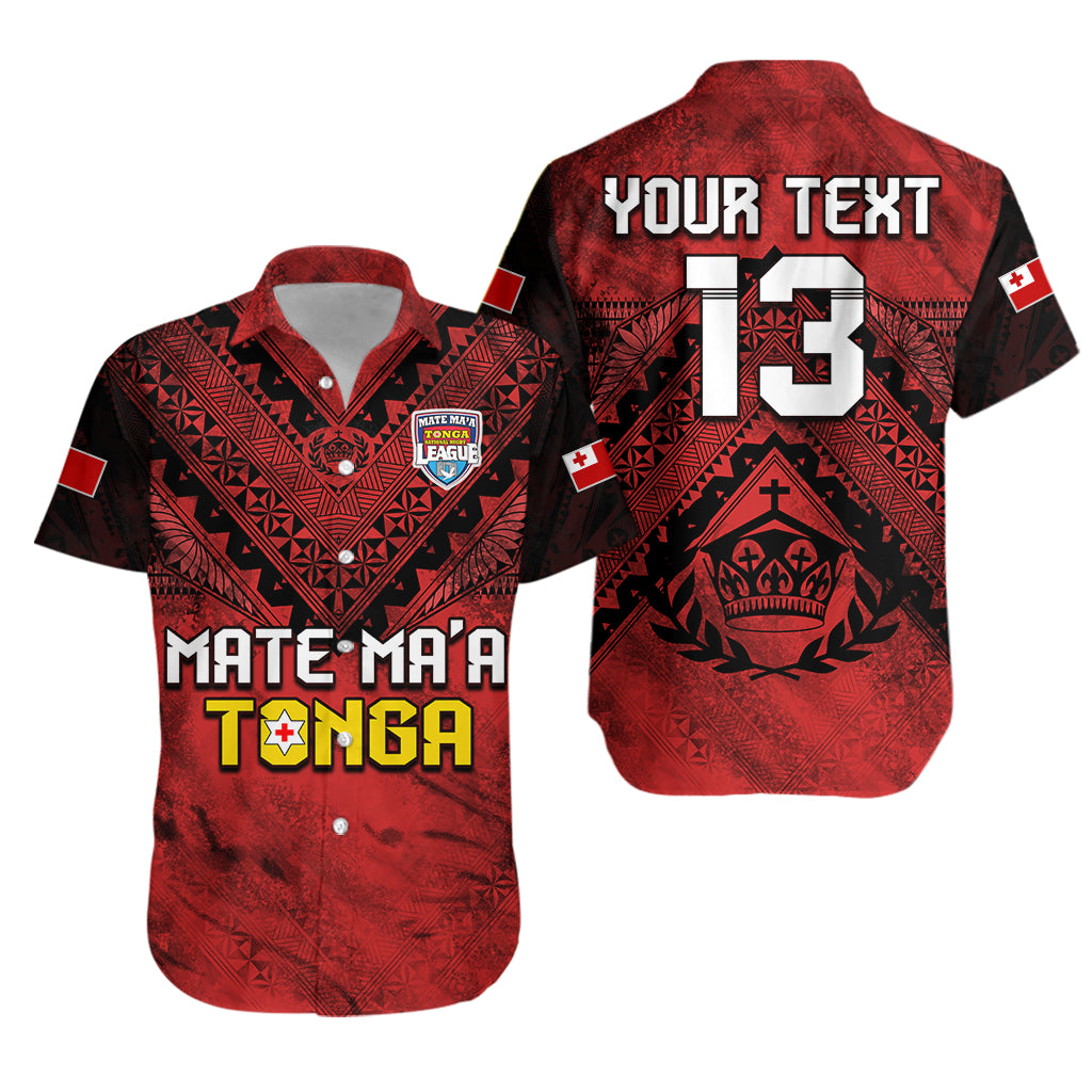 (Custom Text and Number) Tonga Rugby MMT Hawaiian Shirt Ngatu Mate Maa Tonga Grunge LT13 Red - Polynesian Pride