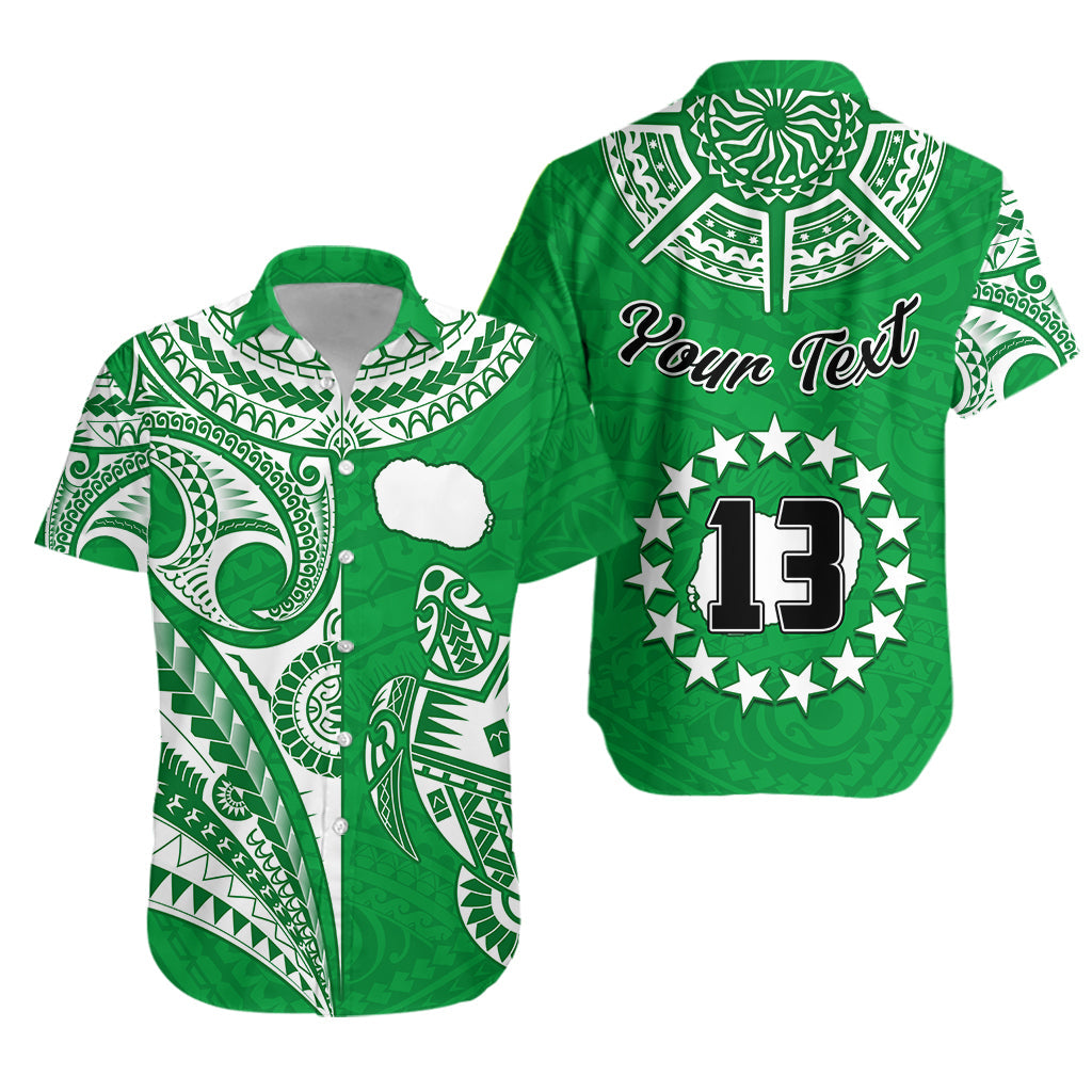 (Custom Text and Number) Rarotonga Cook Islands Hawaiian Shirt Turtle and Map Style Green LT13 Unisex Green - Polynesian Pride