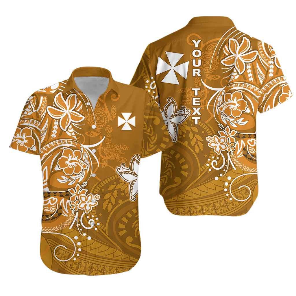 Custom Wallis et Futuna Matching Dress and Hawaiian Shirt Polynesia Gold Sea Turtle and Flowers LT13 - Polynesian Pride