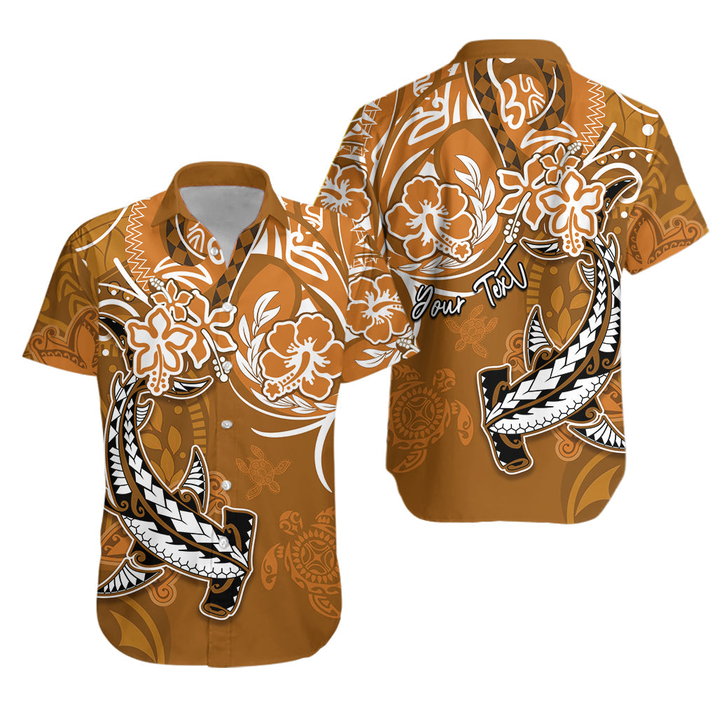 (Custom Personalised) Hawaii Hawaiian Shirt Polynesia Gold Sea Turtle Honu and Hammerhead Shark LT13 Unisex Gold - Polynesian Pride