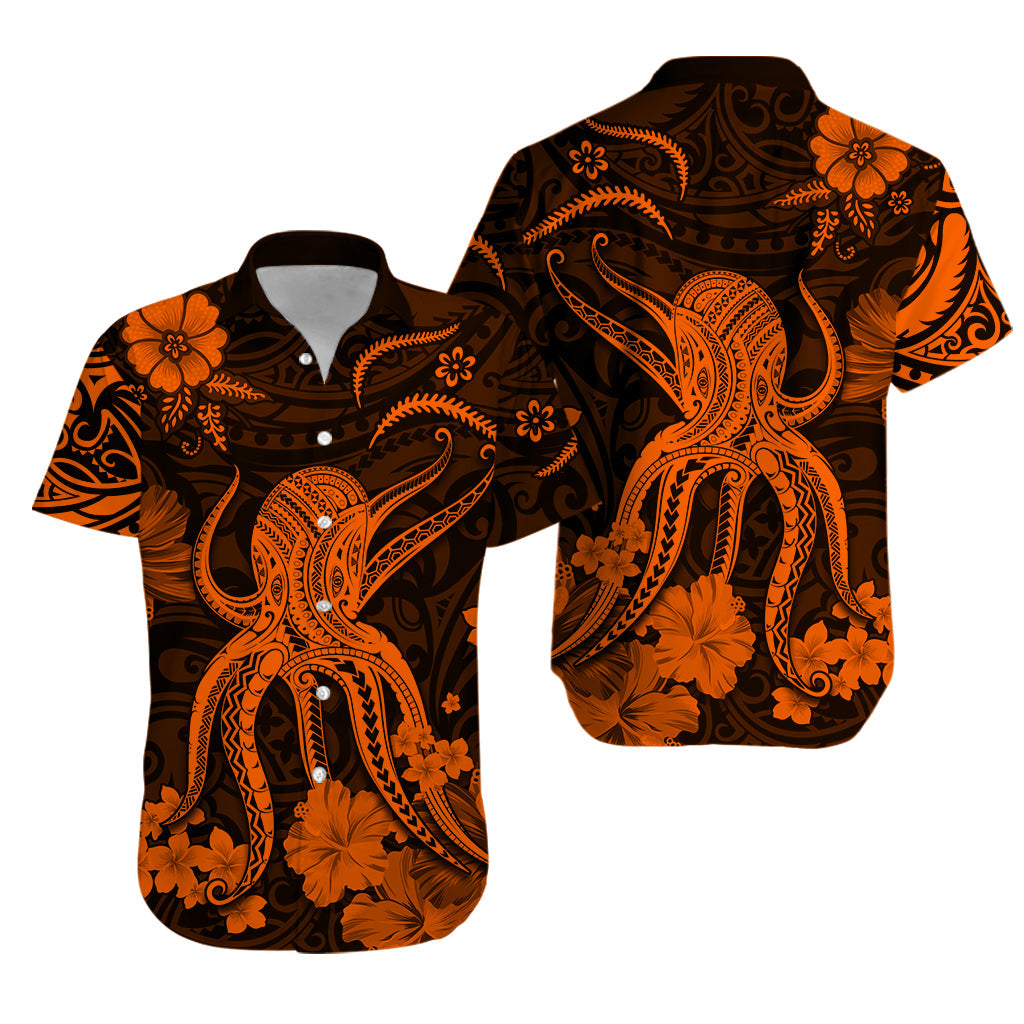 Hawaii Hawaiian Shirt Polynesia Orange Octopus LT13 Unisex Orange - Polynesian Pride