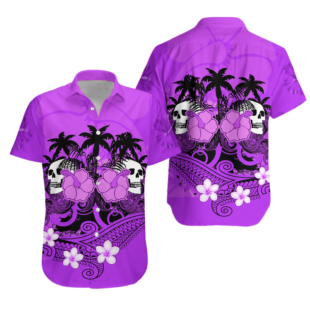 Hawaii Skull Hawaiian Shirt Mysterious Polynesia and Purple Flowers LT13 Unisex Purple - Polynesian Pride