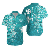 Custom Wallis et Futuna Matching Dress and Hawaiian Shirt Polynesia Turquoise Sea Turtle and Flowers LT13 - Polynesian Pride