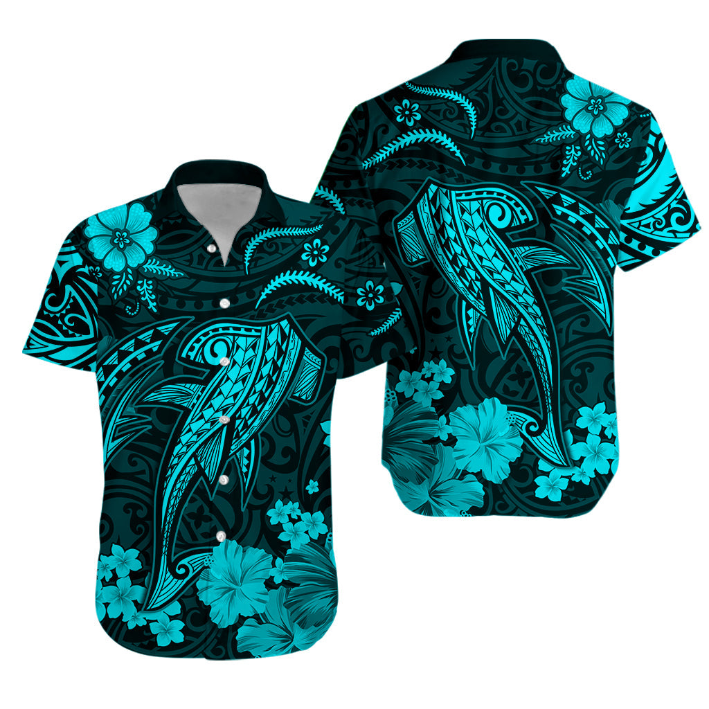 Hawaii Hawaiian Shirt Polynesia Turquoise Shark LT13 Unisex Turquoise - Polynesian Pride