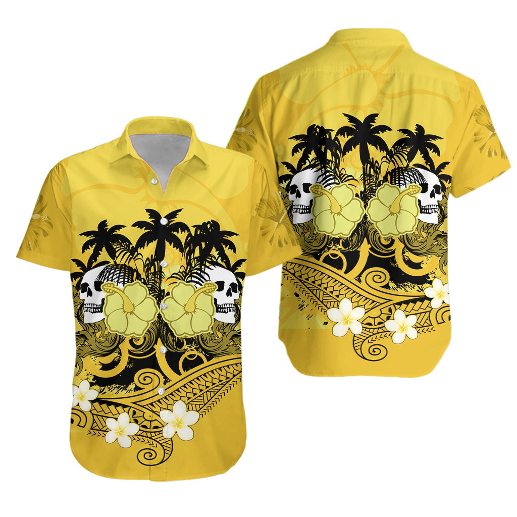 Hawaii Skull Hawaiian Shirt Mysterious Polynesia and Yellow Flowers LT13 Unisex Yellow - Polynesian Pride