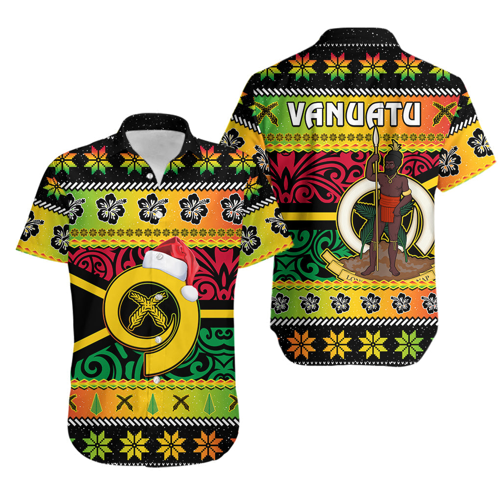 Vanuatu Christmas Hawaiian Shirt Pig Tusk Polynesian Joyeux Noel Flag Art LT14 Reggae - Polynesian Pride