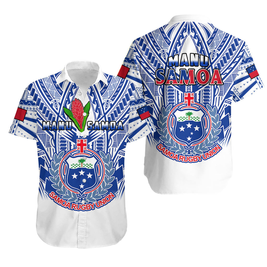 Samoa Rugby Hawaiian Shirt Manu Samoa 7s Ginger White Polynesian LT14 White - Polynesian Pride