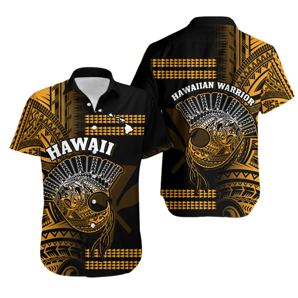 Hawaii Hawaiian Shirt Kakau Warrior Helmet Gradient Gold Polynesian LT14 Gold - Polynesian Pride