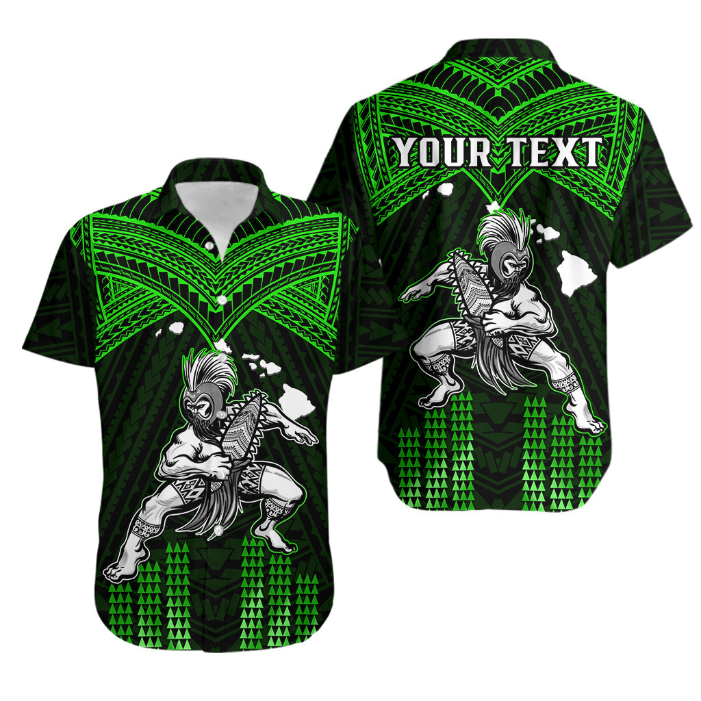 (Custom Personalised) Hawaii Hawaiian Shirt Hawaiian Warrior With Weapon Polynesian Ver.03 LT14 Green - Polynesian Pride