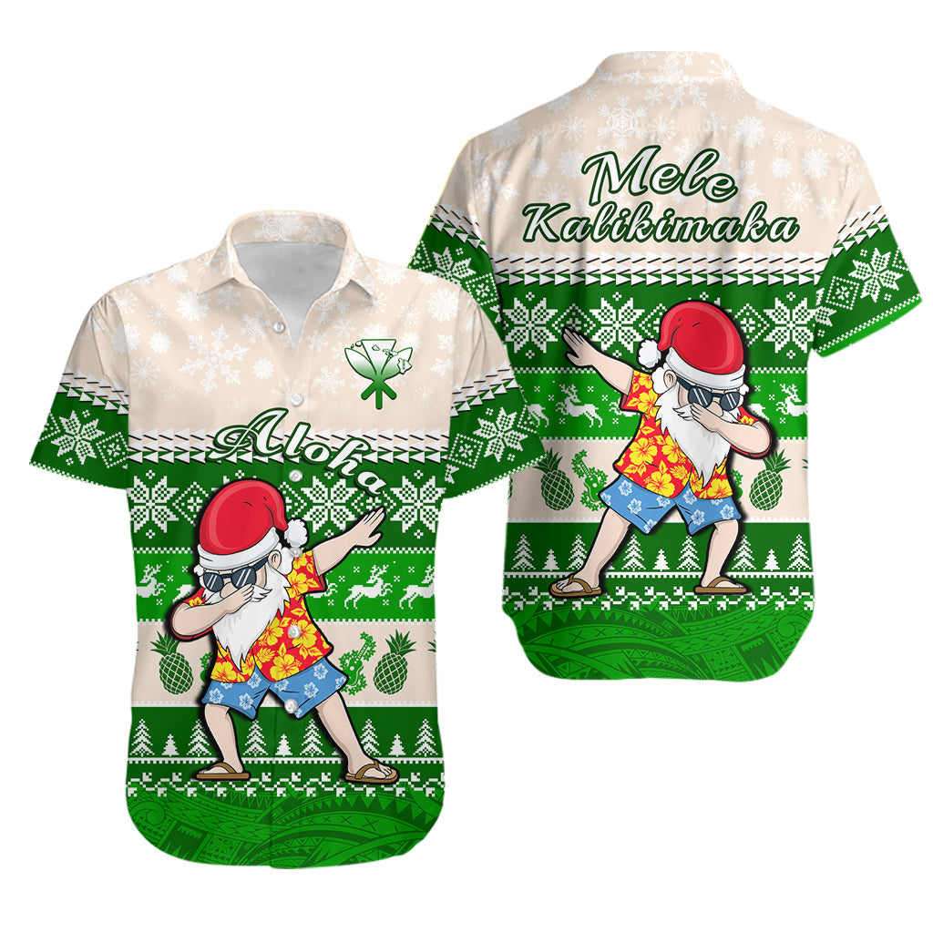 Hawaii Mele Kalikimaka Hawaiian Shirt Dabbing Santa Green Merry Christmas LT14 Green - Polynesian Pride