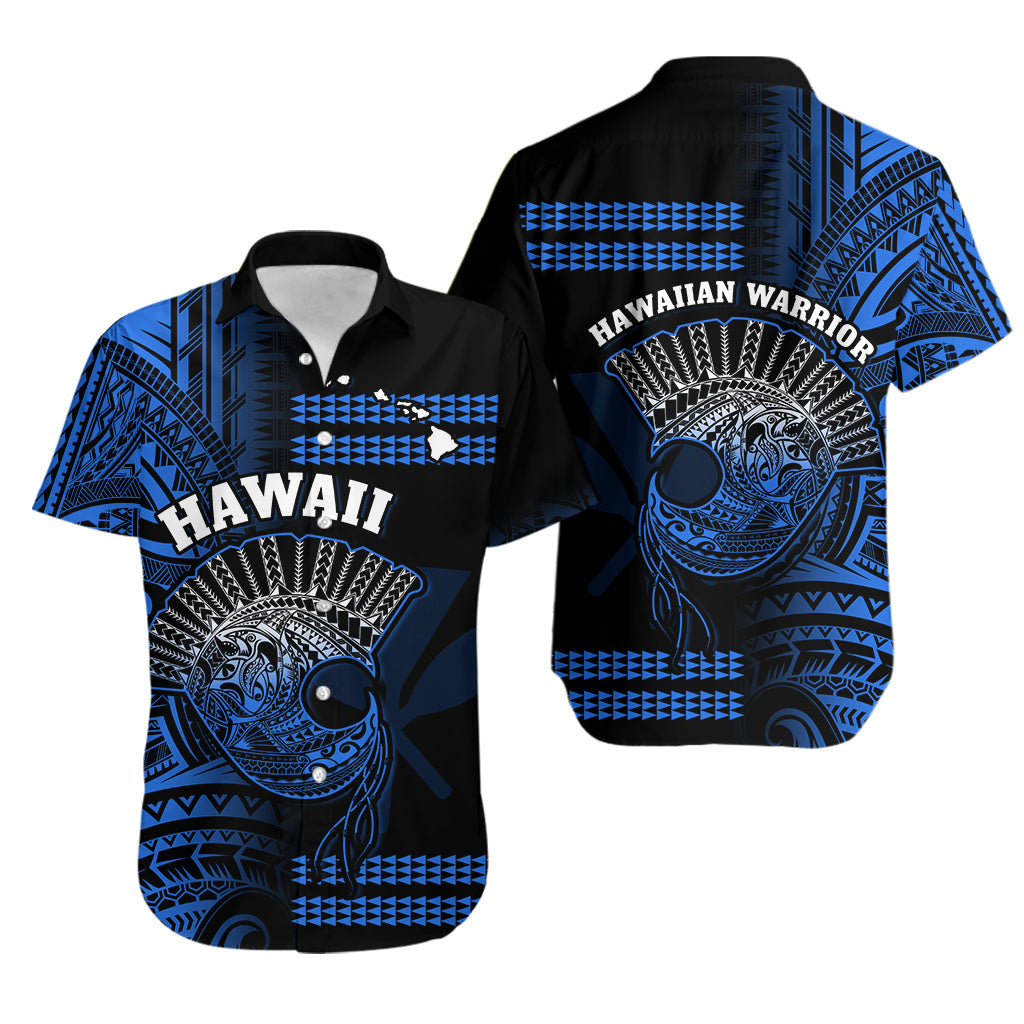 Hawaii Hawaiian Shirt Kakau Warrior Helmet Gradient Blue Polynesian LT14 Blue - Polynesian Pride