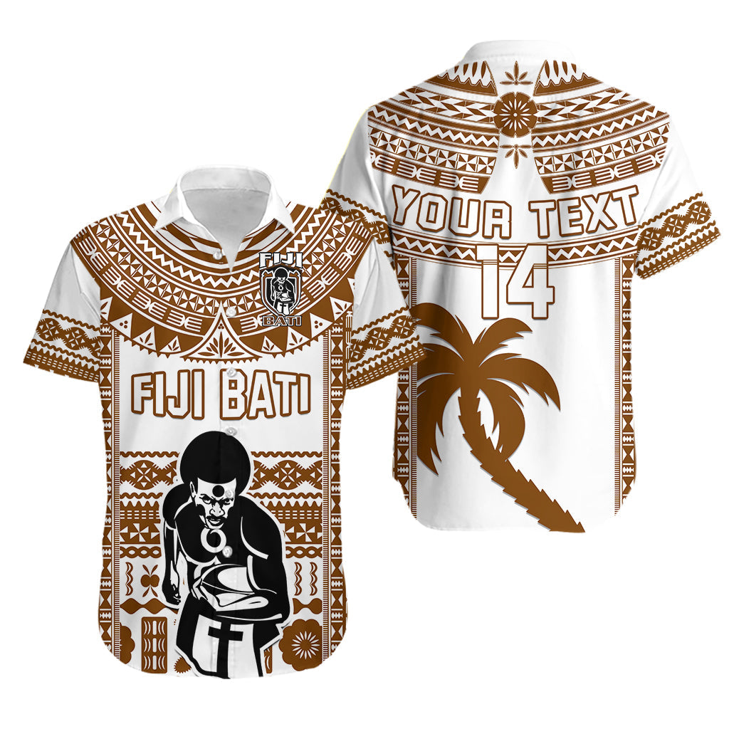 Custom Text And Number Fiji Rugby Hawaiian Shirt Pacific The Bati Brown Fijian Tapa LT14 Unisex Brown - Polynesian Pride