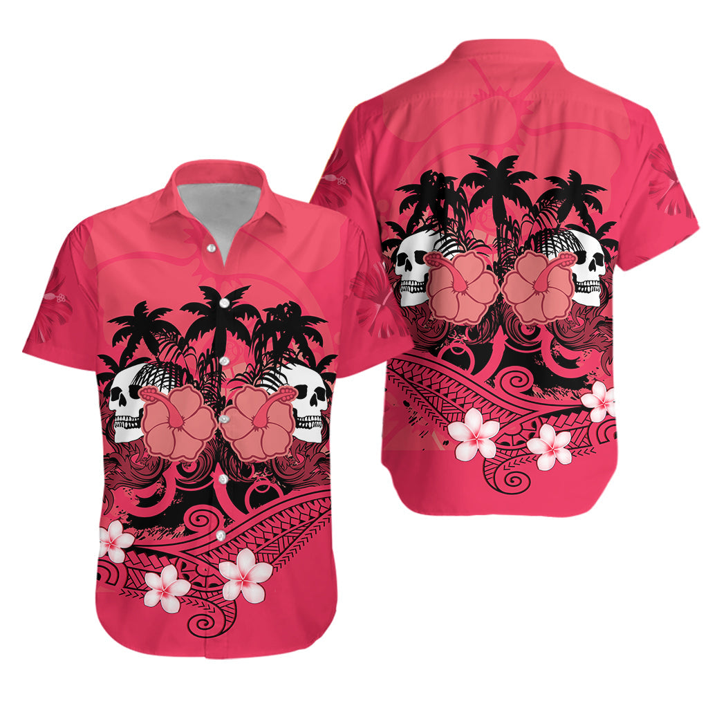 Hawaii Skull Hawaiian Shirt Mysterious Polynesia and Pink Flowers LT13 Unisex Pink - Polynesian Pride