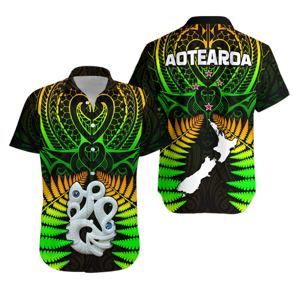 Aotearoa Fern Hawaiian Shirt New Zealand Hei Tiki Special Style LT13 Unisex Green - Polynesian Pride
