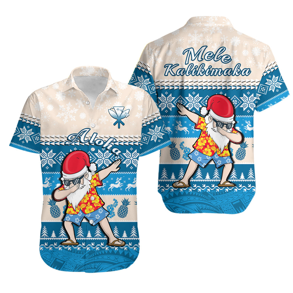 Hawaii Mele Kalikimaka Hawaiian Shirt Dabbing Santa Blue Merry Christmas LT14 Blue - Polynesian Pride