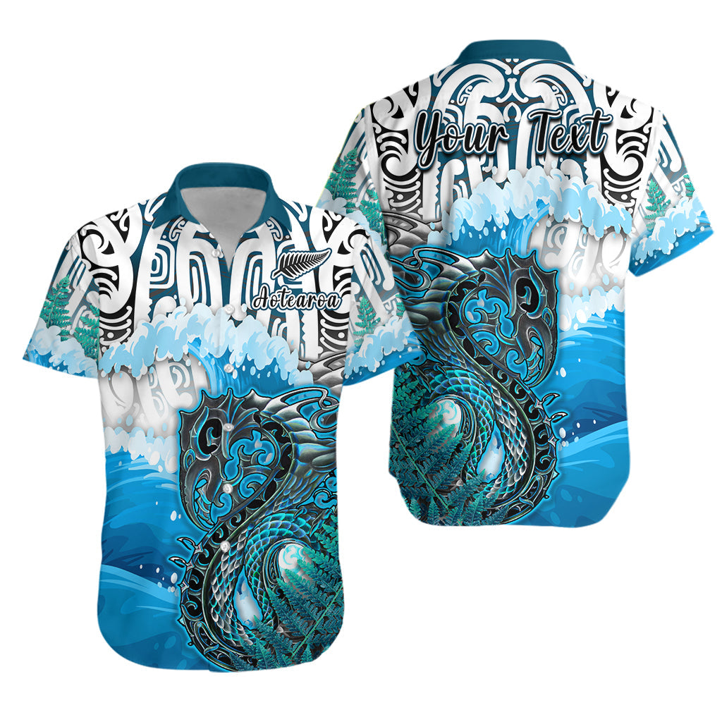 Custom Manaia Maori Matching Dress and Hawaiian Shirt Fern Aotearoa Blue Waves LT13 - Polynesian Pride