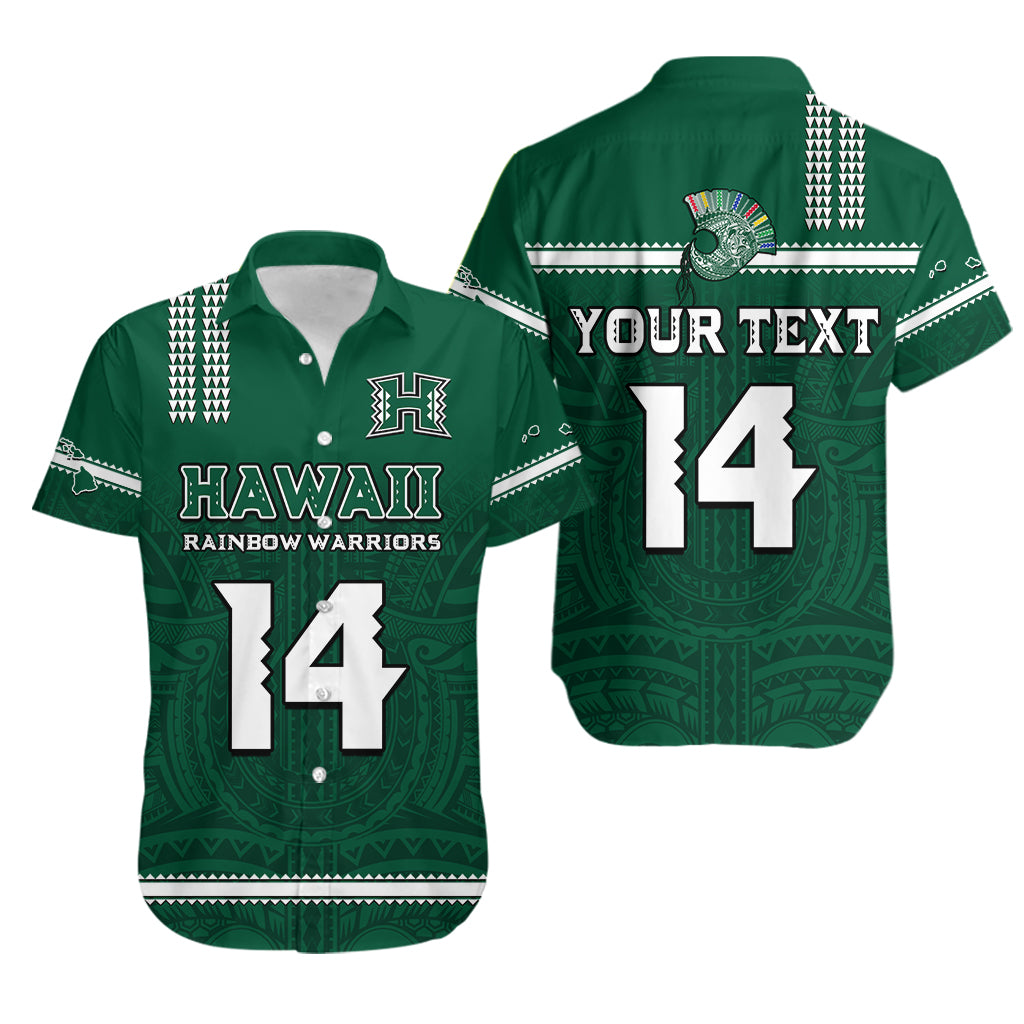 (Custom Text And Number) Hawaii Football Hawaiian Shirt Kakau Rainbow Warriors Helmet Go Bows LT14 Green - Polynesian Pride