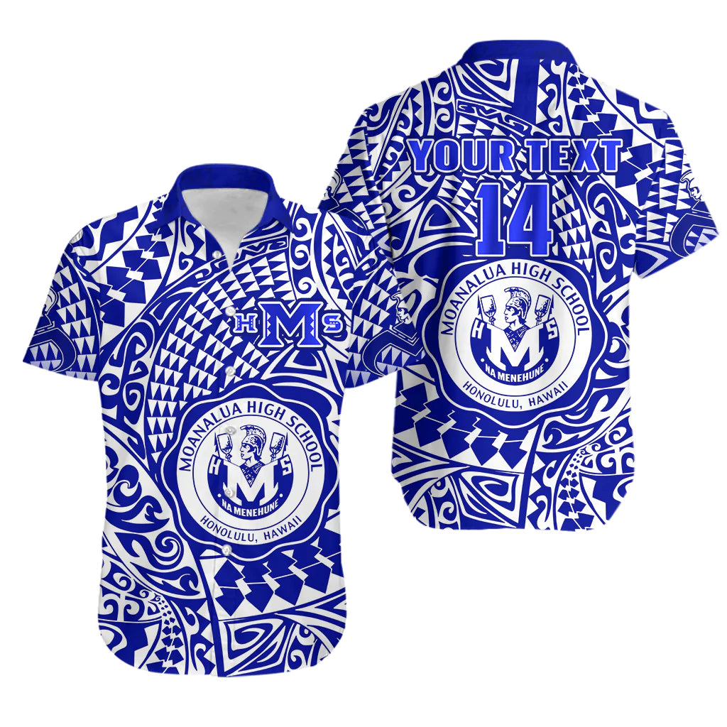 (Custom Text And Number) Hawaii Hawaiian Shirt Moanalua High School Tribal Kakau LT14 Blue - Polynesian Pride