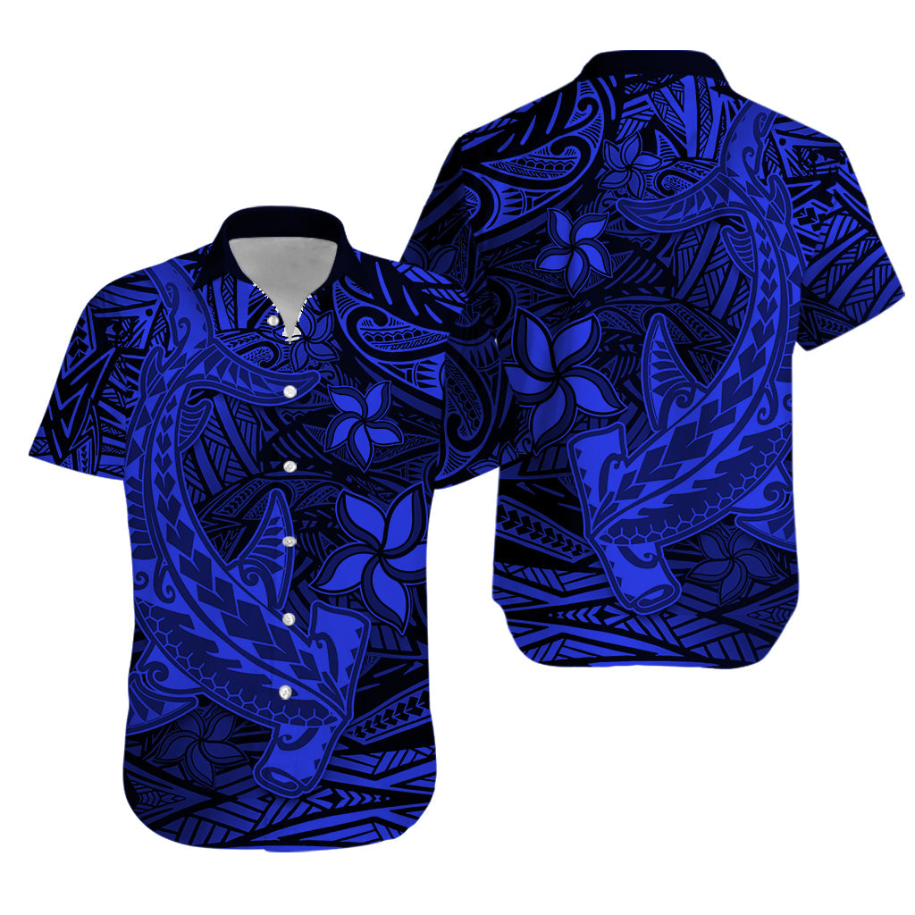 Polynesian Hawaiian Shirt Blue Hawaiian Tribal Hammerhead Shark LT14 Unisex Blue - Polynesian Pride