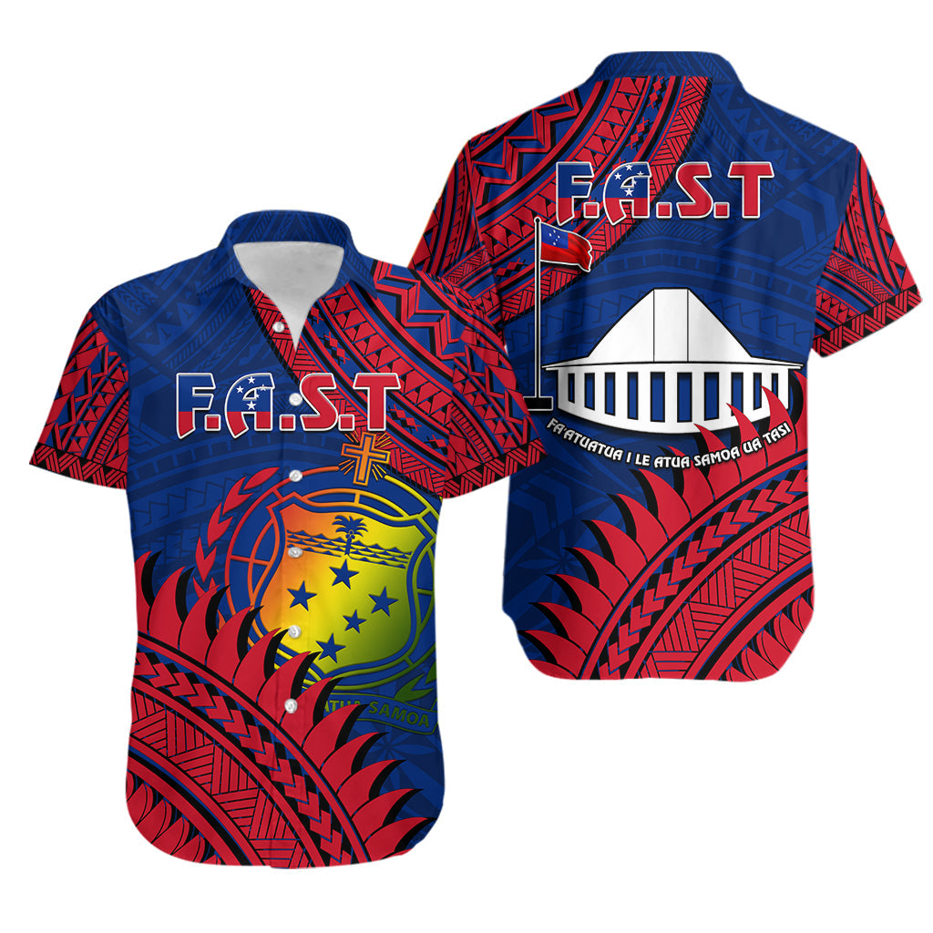 F.A.S.T Samoa Hawaiian Shirt Samoan Coat Of Arms Polynesian Pattern LT14 Unisex Blue - Polynesian Pride