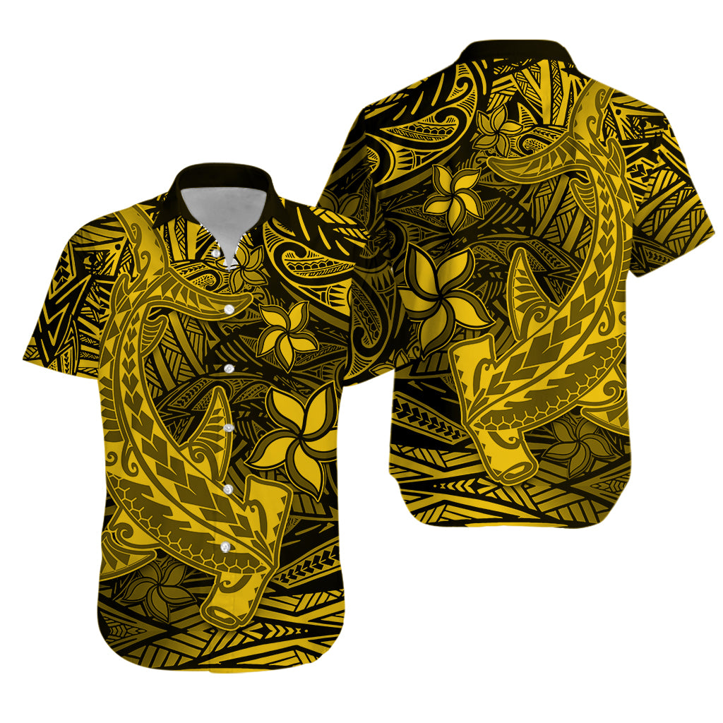 Polynesian Hawaiian Shirt Gold Hawaiian Tribal Hammerhead Shark LT14 Unisex Gold - Polynesian Pride