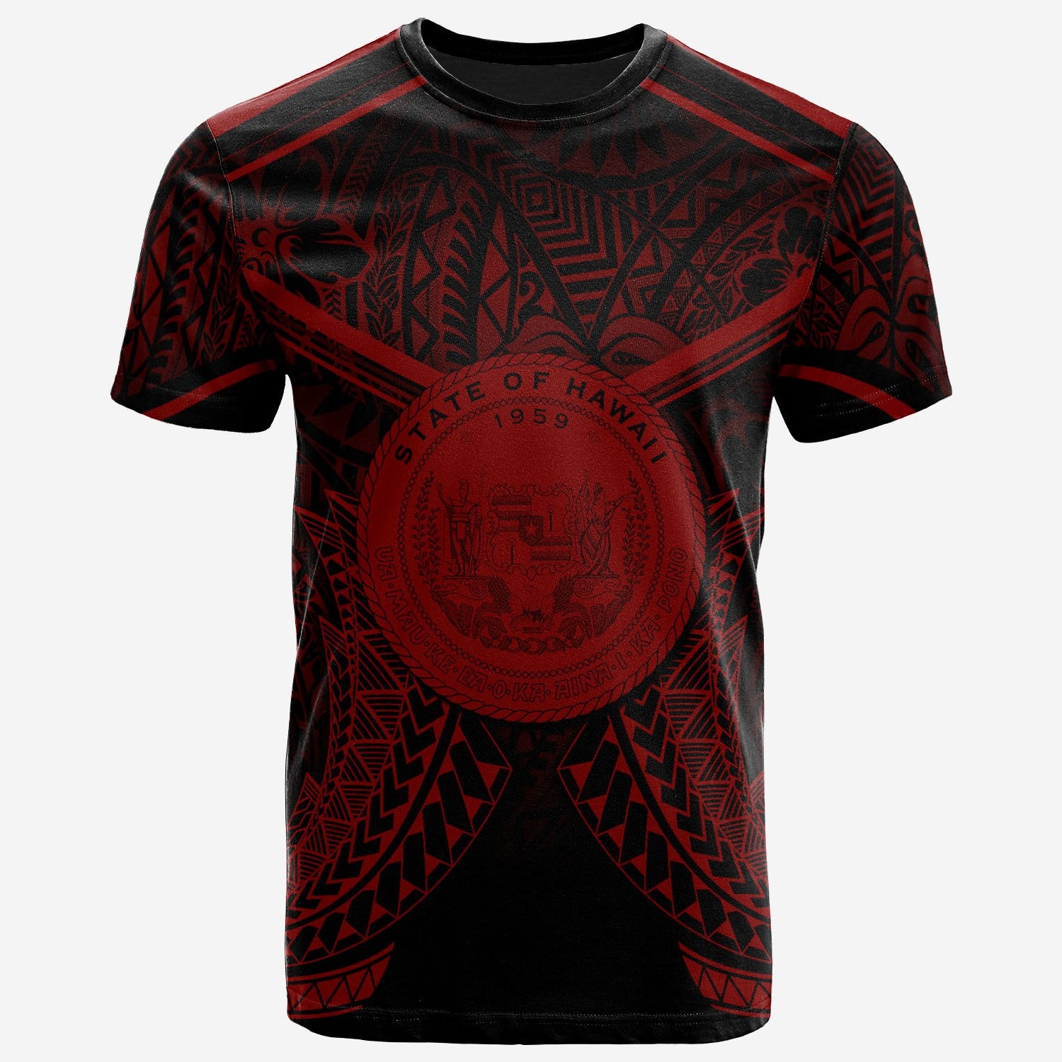 Hawaii T Shirt Hawaii Seal With Red Line Style Unisex Black - Polynesian Pride