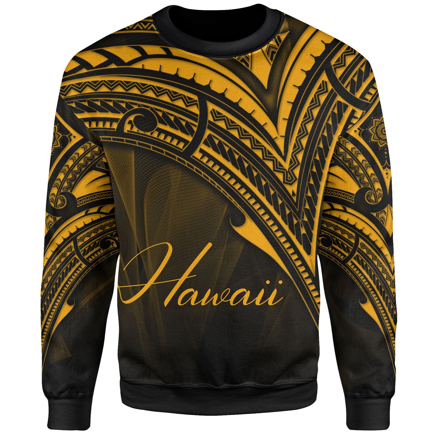 Hawaii Sweatshirt - Cross Style Gold Color Unisex Black - Polynesian Pride