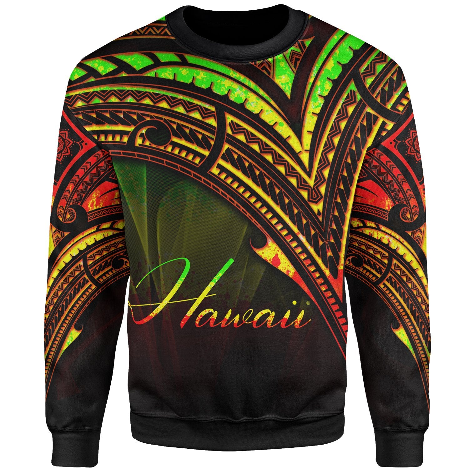 Hawaii Sweatshirt - Cross Style Reggae Color Unisex Black - Polynesian Pride